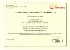 Attestato Addetto al Primo Soccorso - Gennaro Palombo-Gifra Service Servizi per l'Ambiente