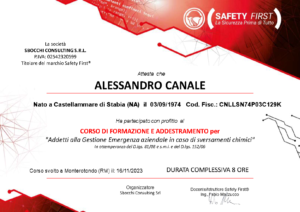 Pagine da corso di formazione e addestramento per - addetti alla gestione emergenza aziendale in caso di sversamenti chimici_Alessandro Canale