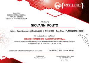 corso di formazione e addestramento per - addetti alla gestione emergenza aziendale in caso di sversamenti chimici-Giovanni Polito
