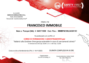 corso di formazione e addestramento per - addetti alla gestione emergenza aziendale in caso di sversamenti chimici_Francesco Immobile