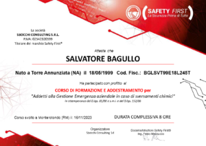 corso di formazione e addestramento per - addetti alla gestione emergenza aziendale in caso di sversamenti chimici_Salvatore Bagullo